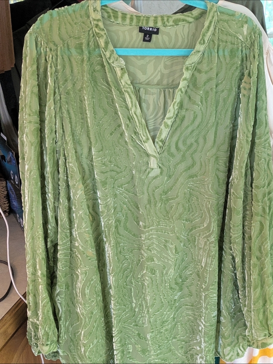 torrid Tops - torrid Light Green Sheer Velvet Burnout Tunic